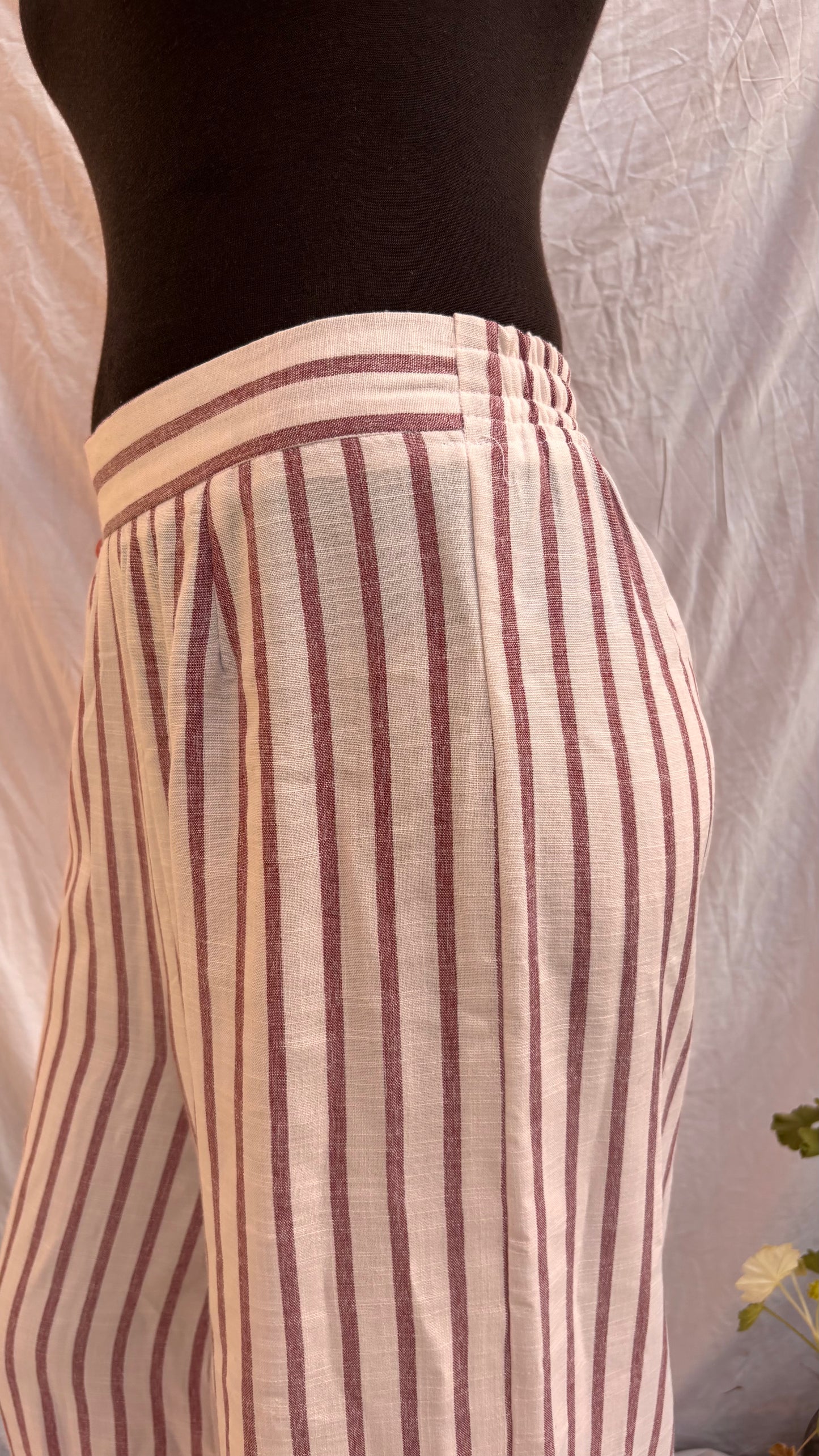 Pink&White Wide-Leg Linen Pants