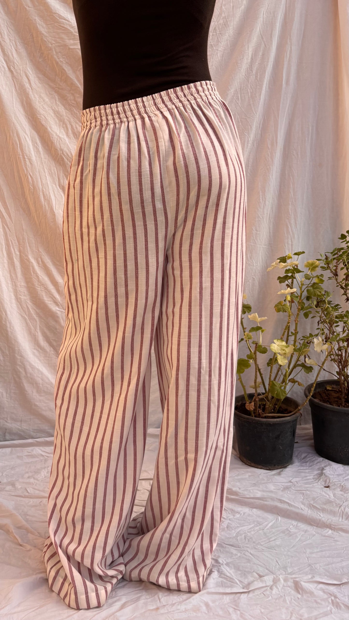 Pink&White Wide-Leg Linen Pants