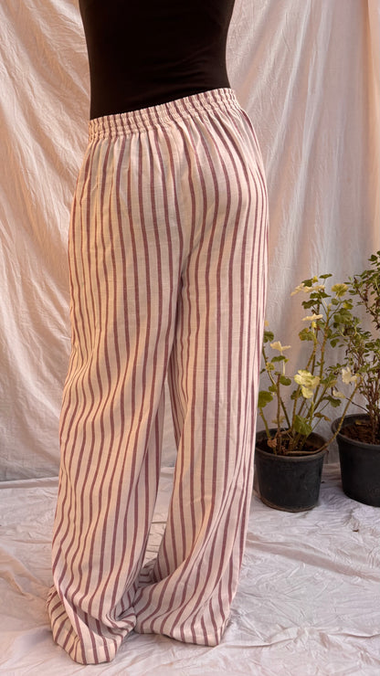 Pink&White Wide-Leg Linen Pants