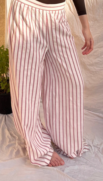 Pink&White Wide-Leg Linen Pants